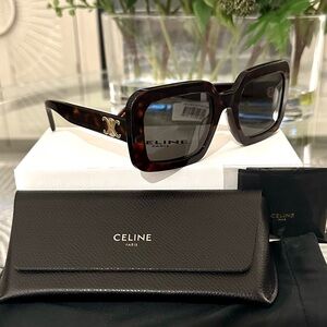 New! CELINE Triomphe 56mm Square Sunglasses - Havana Brown